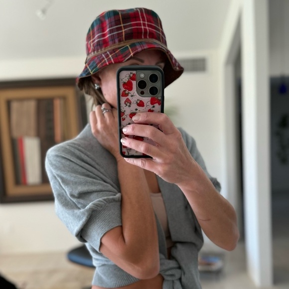 Vintage Coach Bucket Hat Plaid Print Leather Trim Size S-M - Picture 1 of 8